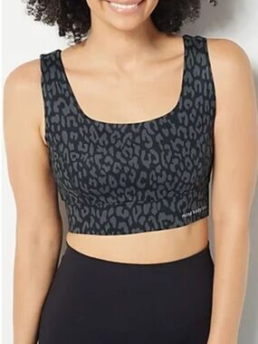 Peace Love World Black and Charcoal Leopard Sports Bra